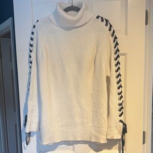 L’Agence Turtleneck Sweater with black Lace-Up Sleeves large